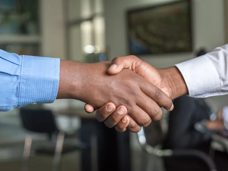Two professionals shaking hands to close a partnership